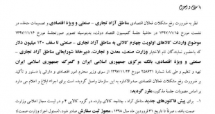 گمرک ایران مجوز واردات تا سقف ۱۴۰ میلیون دلار از کالاهای گروه ۴ را به مناطق آزاد صادر کرد.